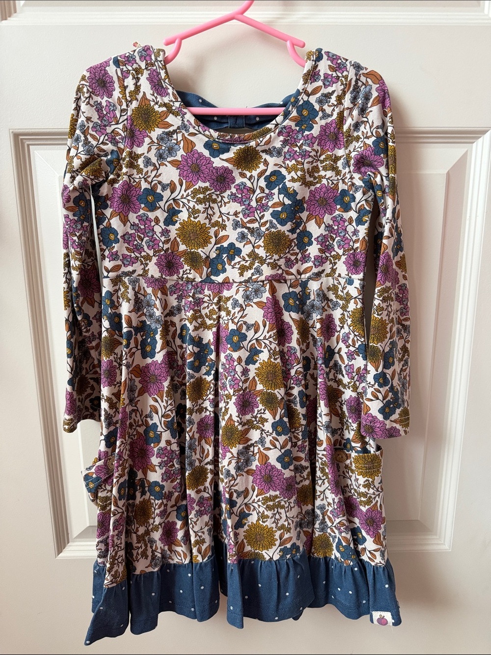 cheeky plum Cream Floral Long-Sleeve Dress with Purple & Blue